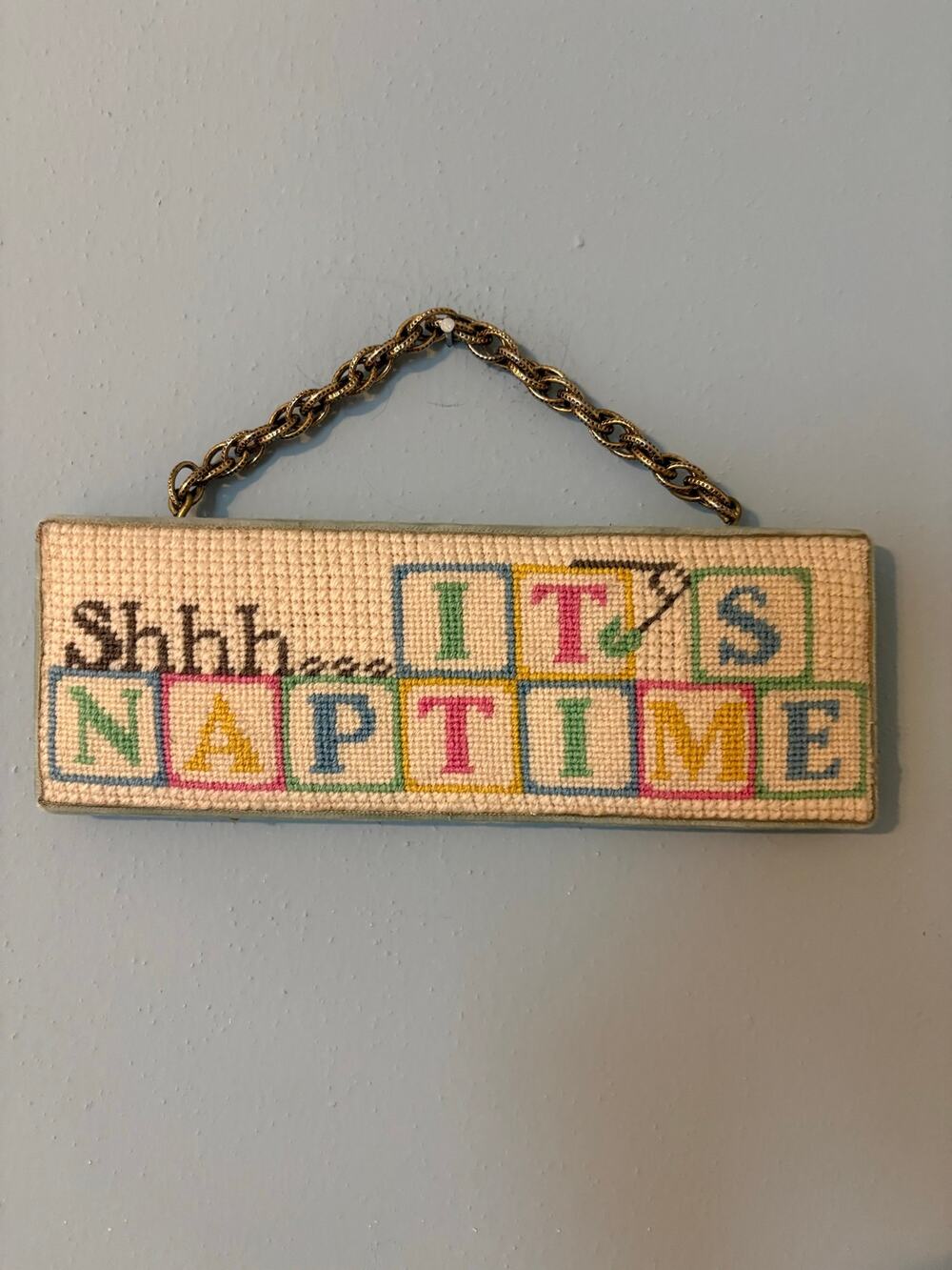 Naptime needlepoint door hanger nursery decor
